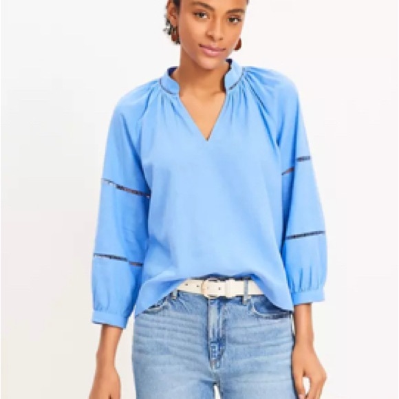 LOFT Tops - LOFT Blue Mandarin Collar Relaxed Blouse